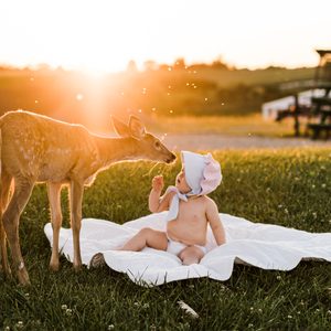 Portra 160 — Baby with deer at golden hour